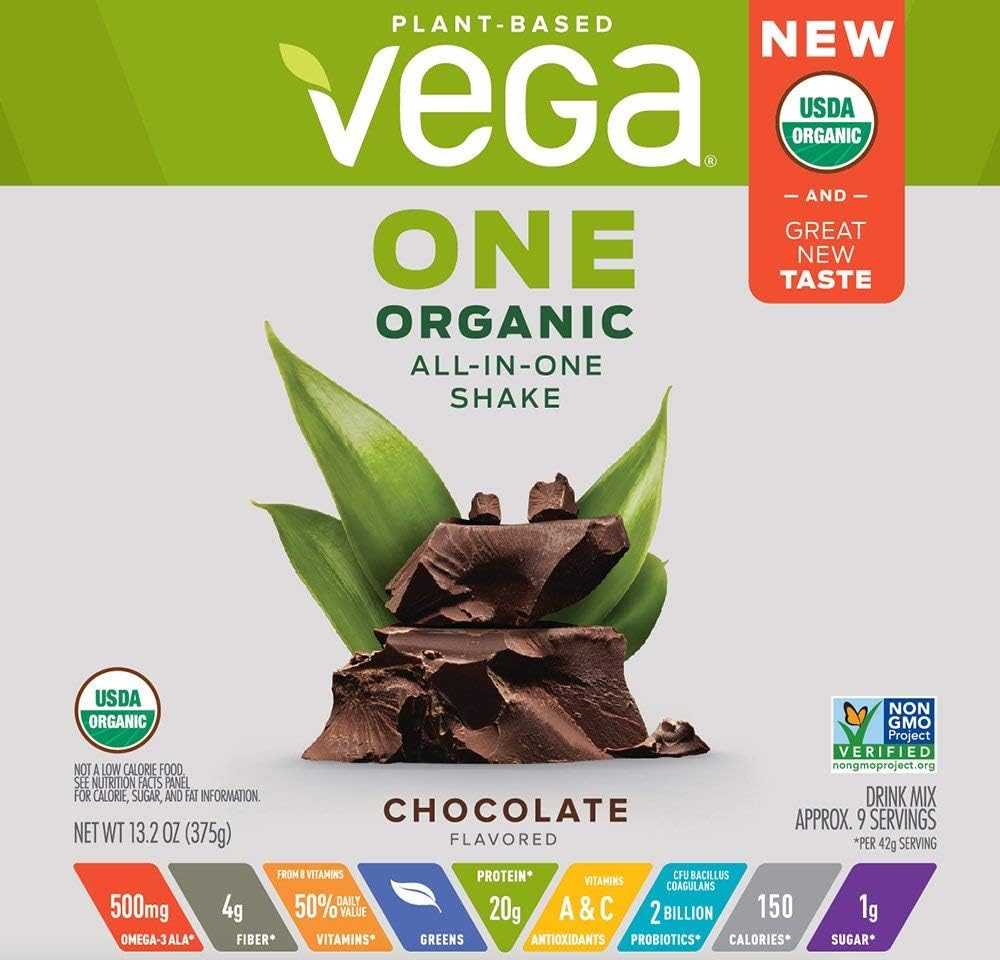 Vega Organic All-in-One Vegan Protein Powder, Chocolate - Superfood Ingredients, Vitamins for Immunity Support, Keto Friendly, Pea Protein for Women & Men, 13.2 oz (Packaging May Vary)