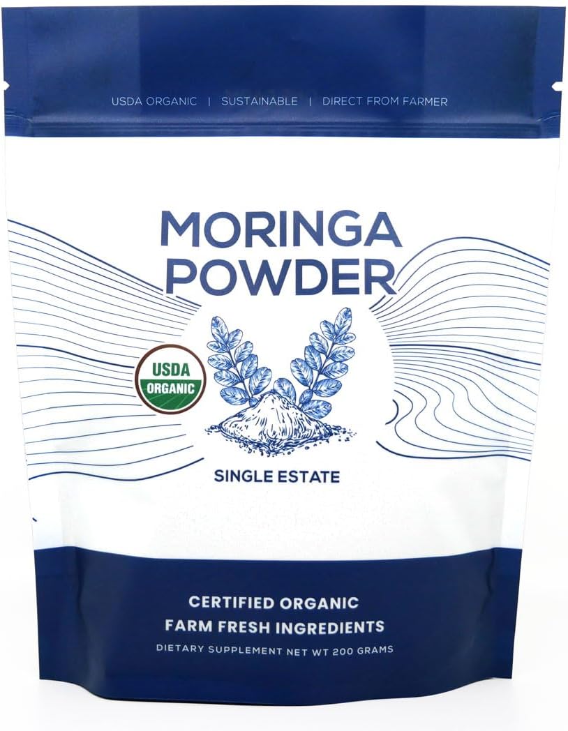 Organic Moringa Powder, Single Estate, Freshly Ground Colombian Moringa, USDA Organic, Non-GMO, Gluten Free in a Resealable Pouch for Smoothies, Lattes, Cooking, 7 oz (200 g), 100 Servings
