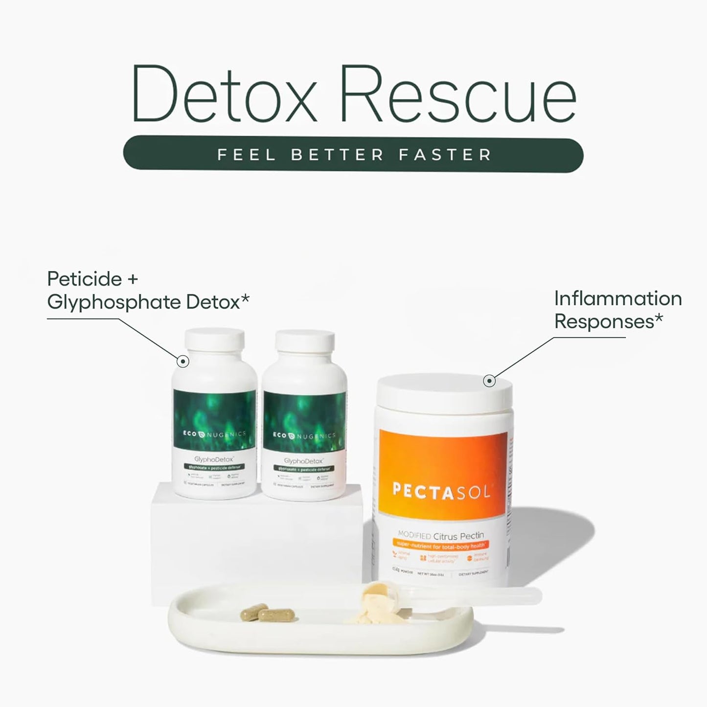 EcoNugenics Detox Rescue Supplement Bundle for Men & Women – PectaSol Modified Citrus Pectin Fiber + 2 GlyphoDetox Bottles — Safely Removes Pesticides & Agricultural Toxins, Offers Total-Body Support