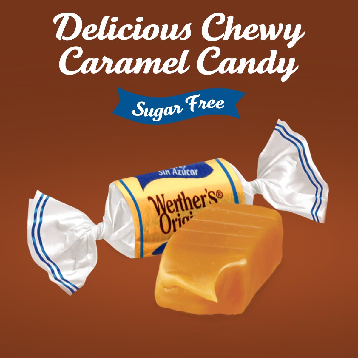 Werther's Original Chewy Sugar Free Caramel Candy, Individually Wrapped Healthy Sweet Caramel Bites for Guilt-Free Pleasure, Melts in Your Mouth in a Satisfying Creamy Way, 1lb