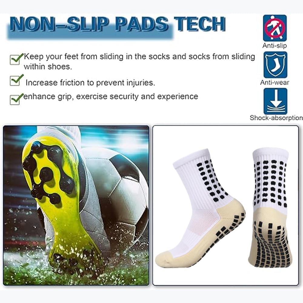 2 Set Anti-Slip Grip Soccer Socks with Shin Guard Sleeves, Sports Athletic Socks for Men Women