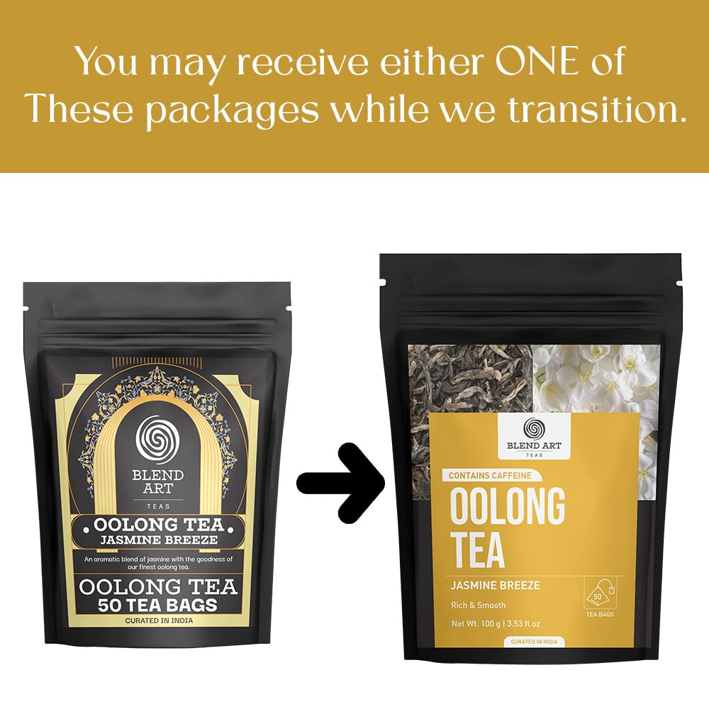 Blendart Jasmine Oolong Tea bags 100 Count | Oolong tea bags for weight loss | Premium High Mountain Oolong Tea leaves | Naturally Caffeinated Tea | Flower Scented Tea | Pyramid Tea bags