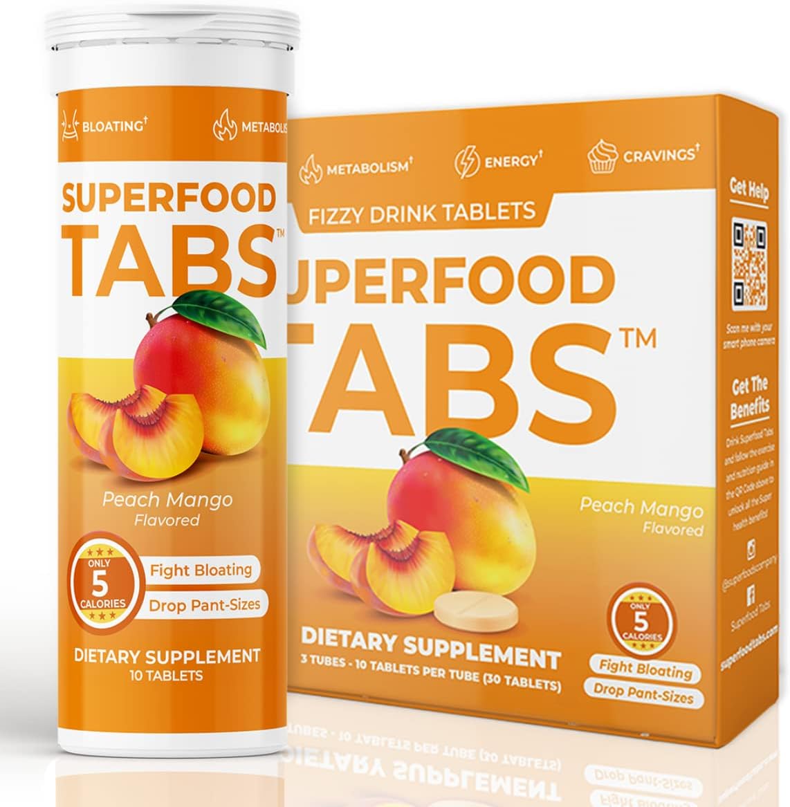 skinnytabs Anti-Bloat Cleanse Drink with 15 Superfoods | Supports Digestion, Energy & Cravings | Vegan, Non-GMO | 30 Effervescent Tabs – Peach Mango Flavor