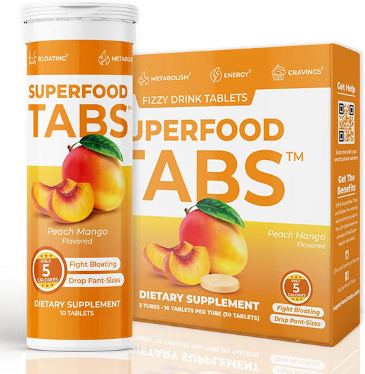 skinnytabs Anti-Bloat Cleanse Drink with 15 Superfoods | Supports Digestion, Energy & Cravings | Vegan, Non-GMO | 30 Effervescent Tabs – Peach Mango Flavor