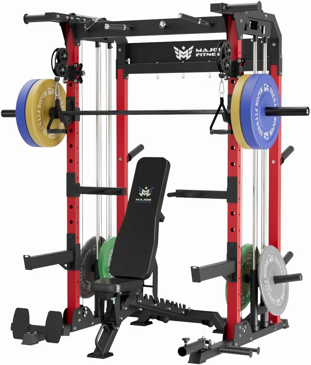 MAJOR FITNESS F22 Multi-Functional Power Rack—1600lbs Capacity All-in-One Squat Rack with Dual Pulley System for Home Gym Strength Training