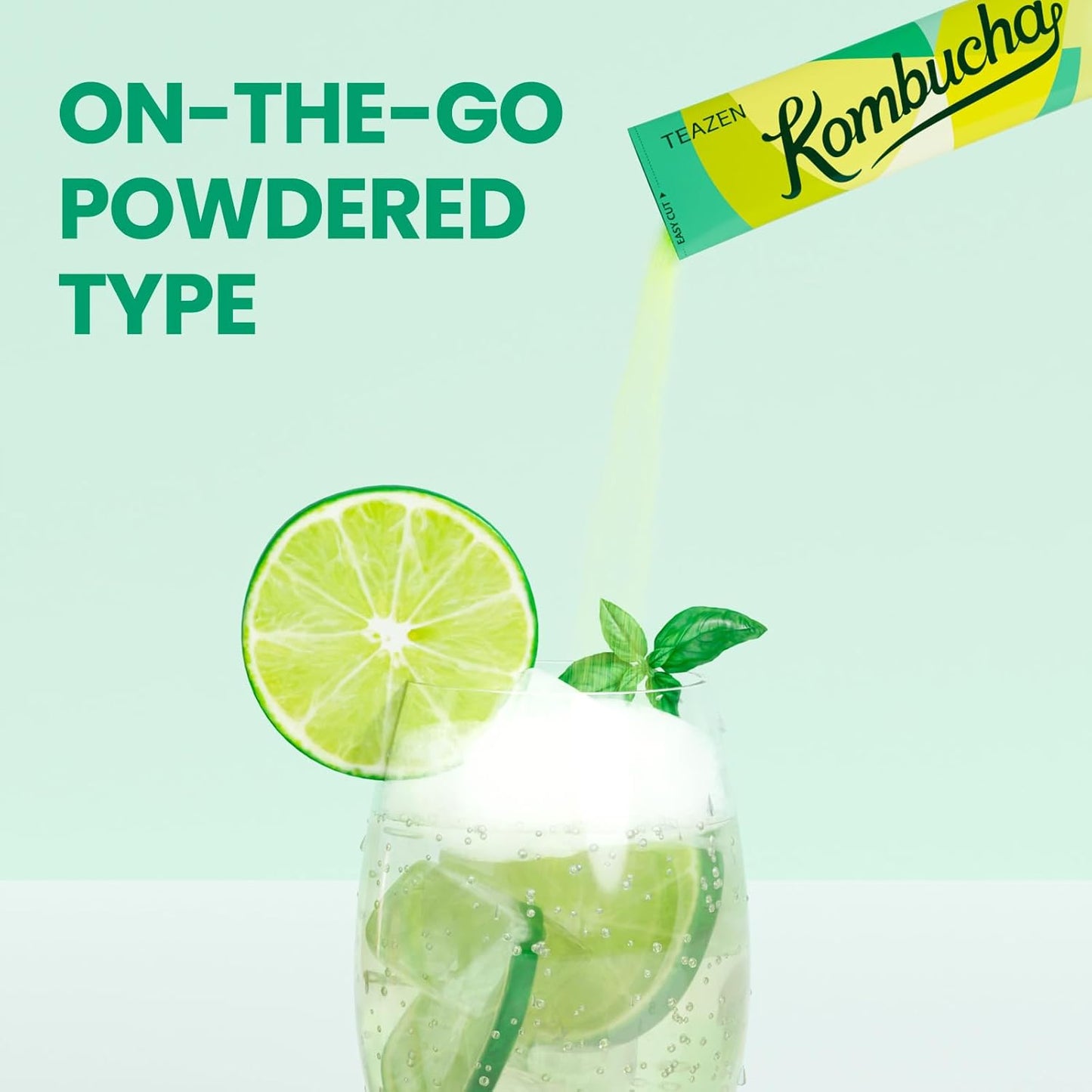 TEAZEN Green Mandarin Lime Kombucha Tea, Hydration Drink Mix, Sugar Free, Live Probiotics & Prebiotics, 30 Sticks, 5.29oz