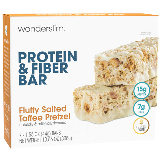 Wonderslim High Fiber Protein Bars, Salted Toffee Pretzel | 15g Protein, 7g Fiber | Low Sugar, Low Carb | Healthy Indulgence | Satisfying, Supports Energy & On-the-Go Convenience, 7 Pack