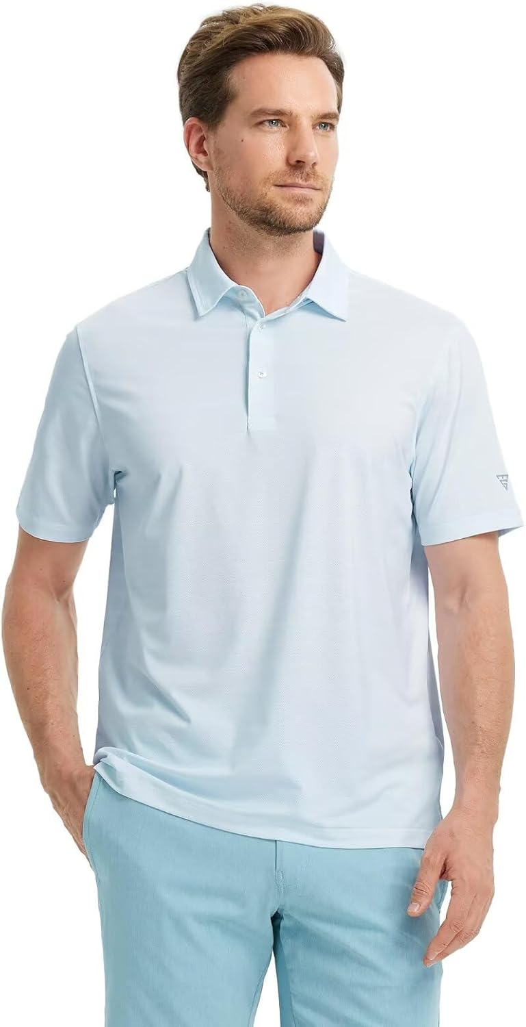 M MAELREG Golf Shirts for Men Short Sleeve Dry Fit Casual Striped Performance Moisture Wicking Collared Mens Polo Shirts