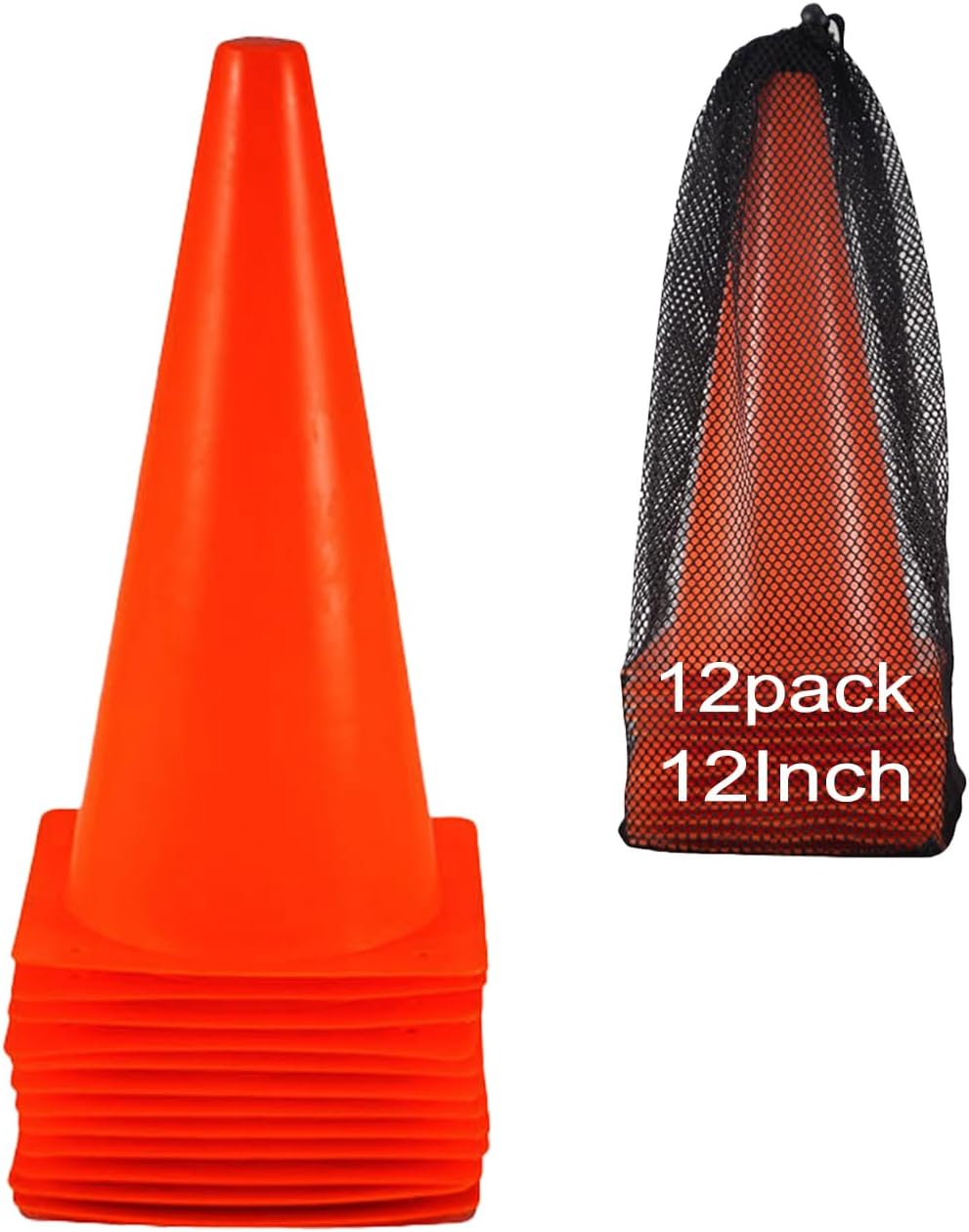 12 Inch Traffic Training Cones, 12 Pack Cones Sports Training Agility Plastic Safety Parking Cones, Agility Field Marker Cones for Soccer Basketball Football, Outdoor Sport Activity