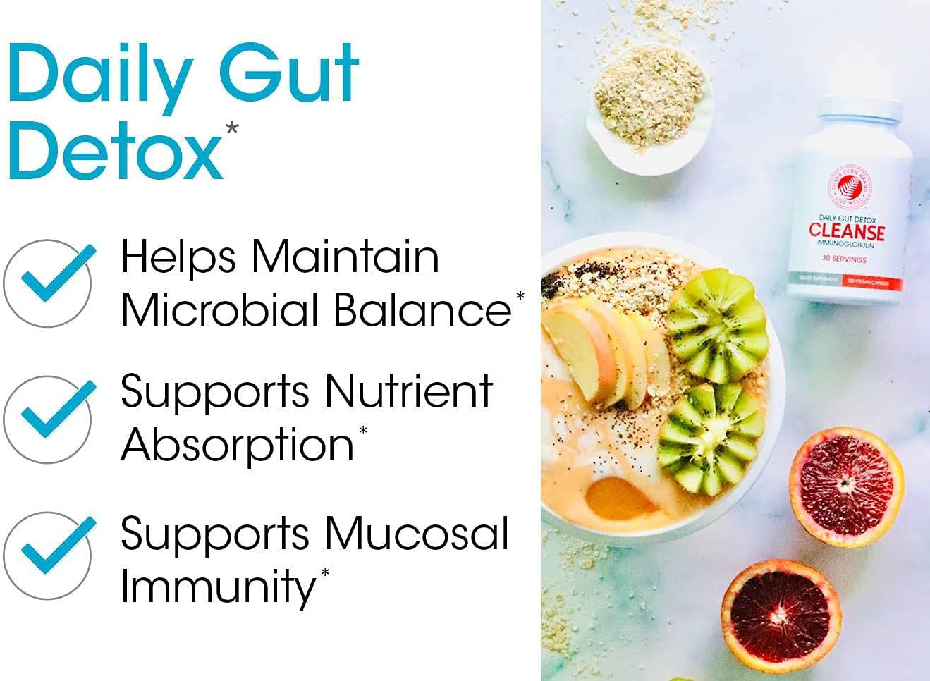 Silver Fern Gut Rehab Kit - 30 Day Supply - Cleanse Daily (1 Bottle = 120 Capsules) & Ultimate Probiotic (1 Bottle = 60 Capsules) - Immunoglobulins & Spore Forming Probiotics