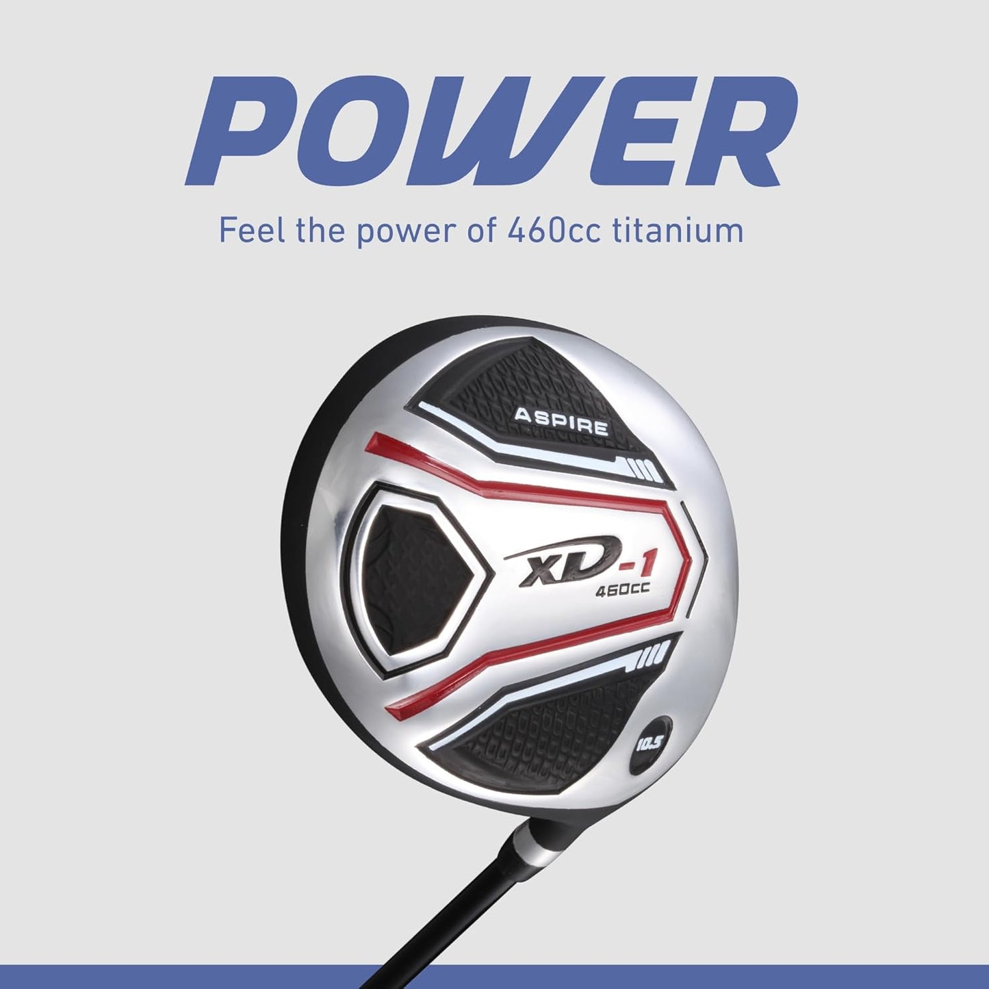 Aspire XD1 Complete Mens Golf Club Set, Includes Titanium Driver, S.S. Fairway, S.S. Hybrid, S.S. 6-PW Irons, Putter, Bag, 3 H/C's, Right & Left Handed Golf Clubs