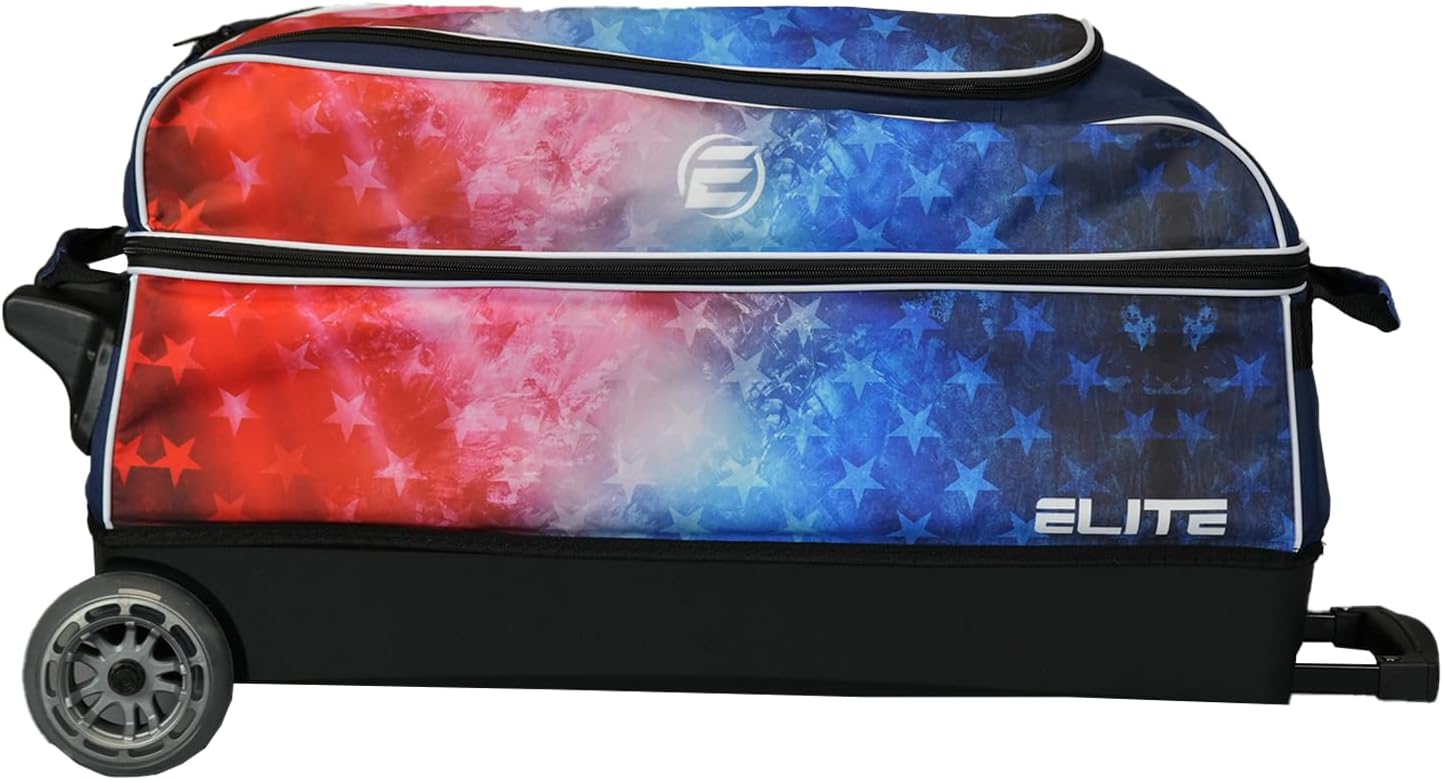 ELITE Basic Triple Roller Black Bowling Bag - 3 Ball Roller, Fits 2 Pairs of Size 15 Shoes, Air Travel-Friendly