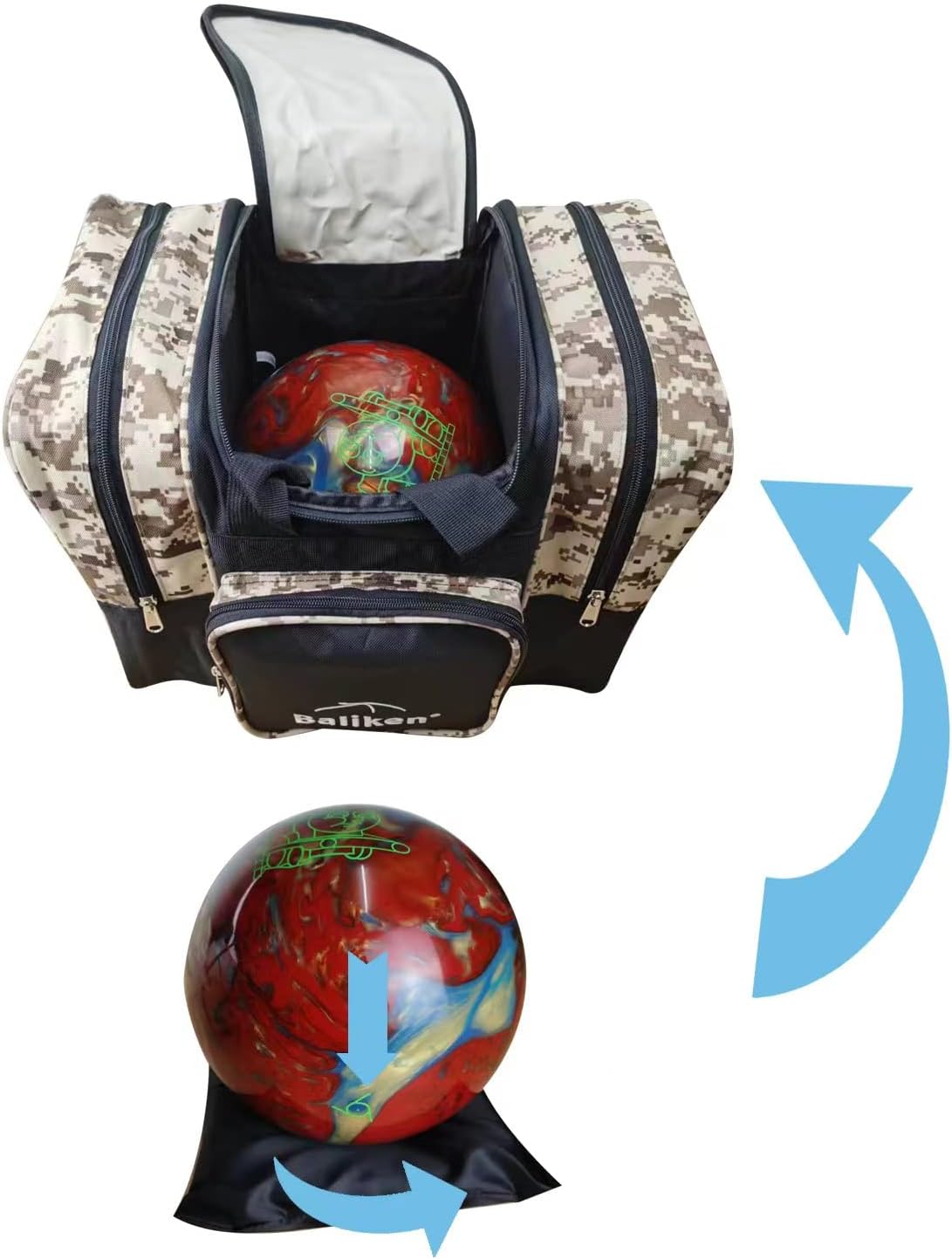 BALIKEN WaLiken Single Bowling Ball Bag- Holds One Ball & One Pair of Bowling Shoes Up to Size 13 Men’s Shoes (S camo)