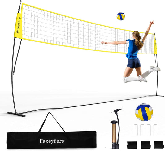 20FT/12FT Freestanding Volleyball Training Net, 5 Height Adjustable Portable Volleyball Net System, Quick Setup Practice Set for Indoor or Outdoor Use