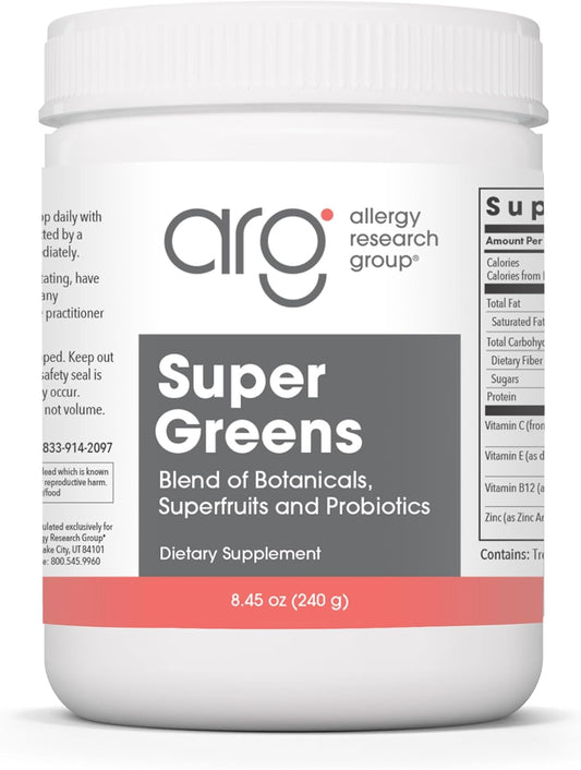 Allergy Research Group Super Greens - Superfood Green Powder with Spirulina, Chlorellla and Oat Grass, Clinically-Studied Probiotic Support for Women and Men - 8.45 oz (240 g)