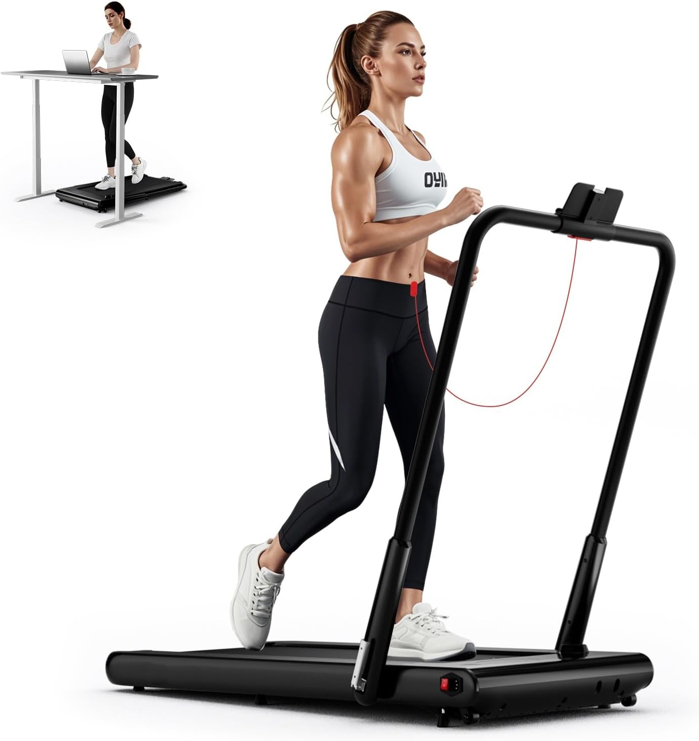 GYMAX Walking Pad Treadmill, 3HP Under Desk Treadmills with 340LBS Capacity, LED Display, Remote & APP Control, 3 in 1 Portable Compact Running Jogging Machine for Home Office Gym Exercise