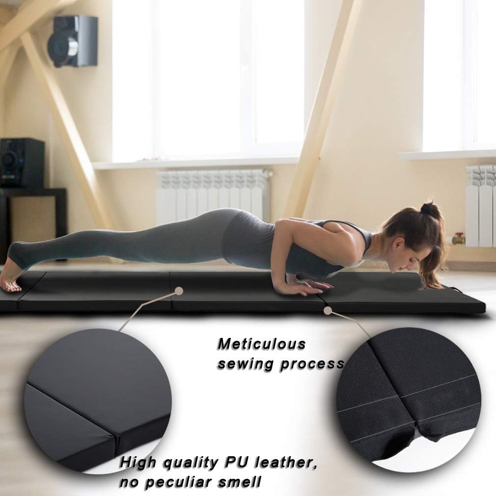 Gymnastics Tumbling Mats Portable Gymnastics Mat Foldable Tumbling Mat 2'x6'/4'x8' PU Leather Exercise Mat Yoga Mat with Carrying Handles for home Workout outdoor Yoga Gymnastics
