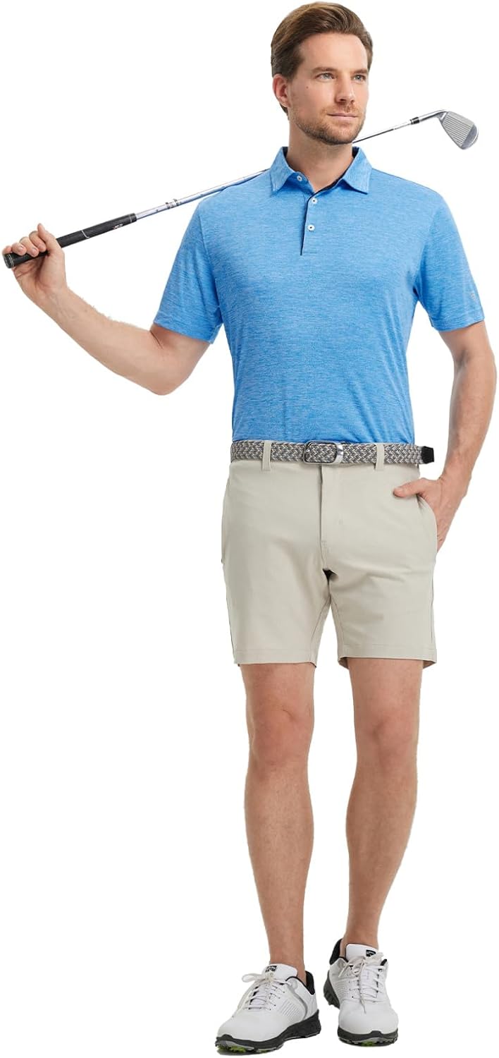 M MAELREG Golf Shirts for Men Short Sleeve Dry Fit Casual Striped Performance Moisture Wicking Collared Mens Polo Shirts