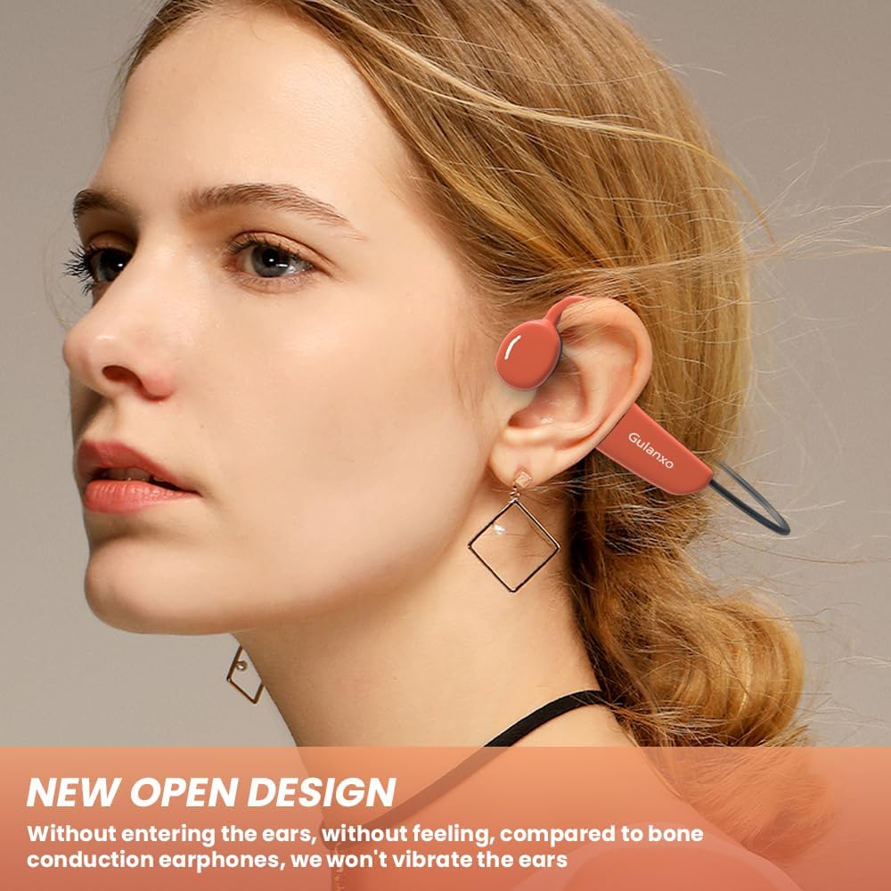 Open Ear Headphones, Open Wireless Earphones, 15HBluetooth Playback 5.3 Sports Earphones, Built-in Microphone, Suitable for Sports Running,Exercise (Black&Orange)