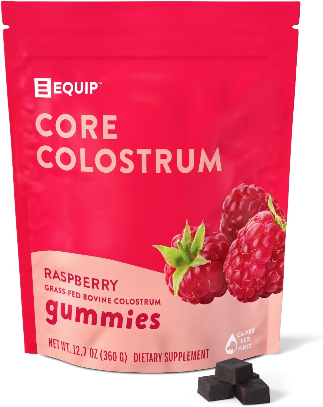 Equip Foods Core Bovine Colostrum Gummies - Delicious 1g Per Seving Grass Fed Colostrum Supplement - Gut Health, Immunity, Recovery, Hair & Skin - 60 Bovine Colostrum Gummies, 30 Servings, Raspberry