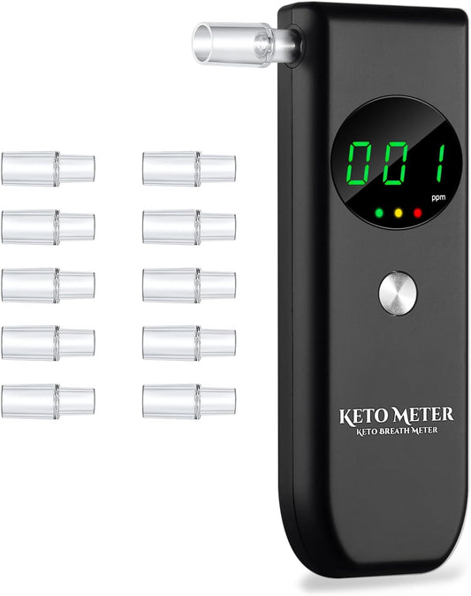 Professional Ketone Breath Analyzer Portable Breath Ketosis Meter for Ketosis Testing - High Precision Ketone Breath Tester with 10 Mouthpieces for Tracking Your Ketones