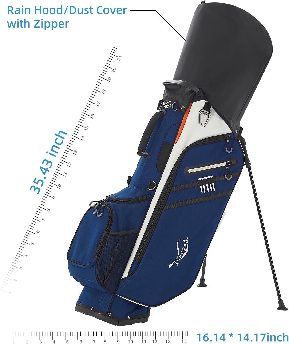 Golf Stand Bag 14 Way Top Dividers Full-Length with Stand, 7 Pockets, Lightweight Golf Bag for Men, Dual Strap, Rain Hood, Portable Golf Club Bag for Men Women