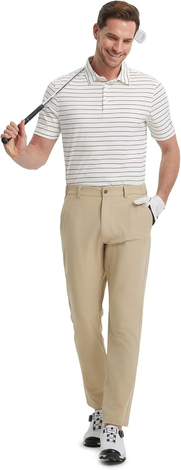 M MAELREG Mens Striped Golf Shirts Short Sleeve Silk-Like Touch Water-Resistant Breathable Soft Collared Polo Shirts for Men