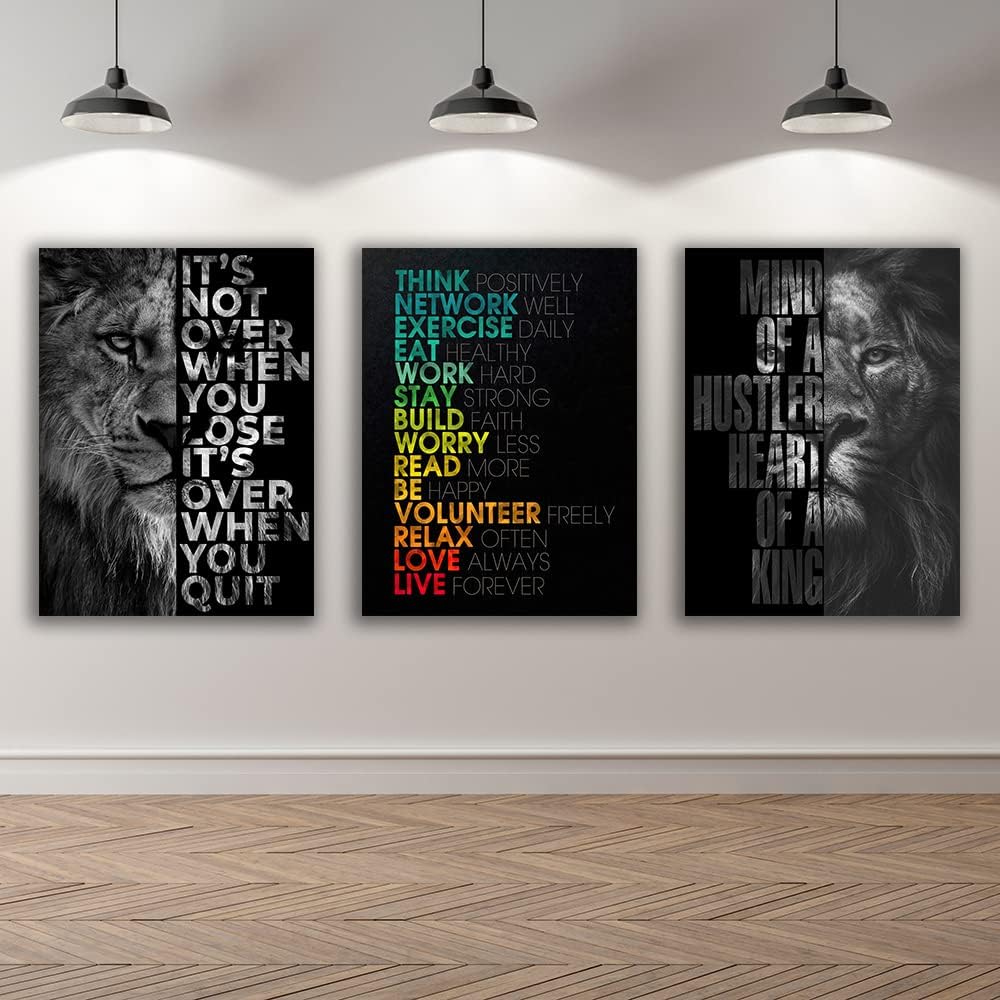 Motivational Canvas Painting Wall Art Execution Grind Hustle Inspirational Wall Art Success Entrepreneur Poster Positive Quotes Wall Poster Framed for Home Office Wall Decor[72''Wx 36''H]