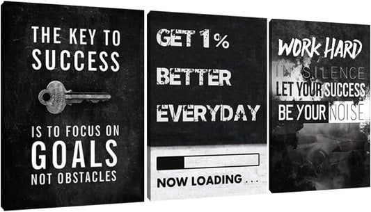 Yetaryy Motivational Poster Inspirational Wall Art 3 Pieces Canvas Painting Lion Artwork for Living Room Office Modern Home Decor Prints Pictures Wall Decor Framed Ready to Hang [36''Wx 16''H]