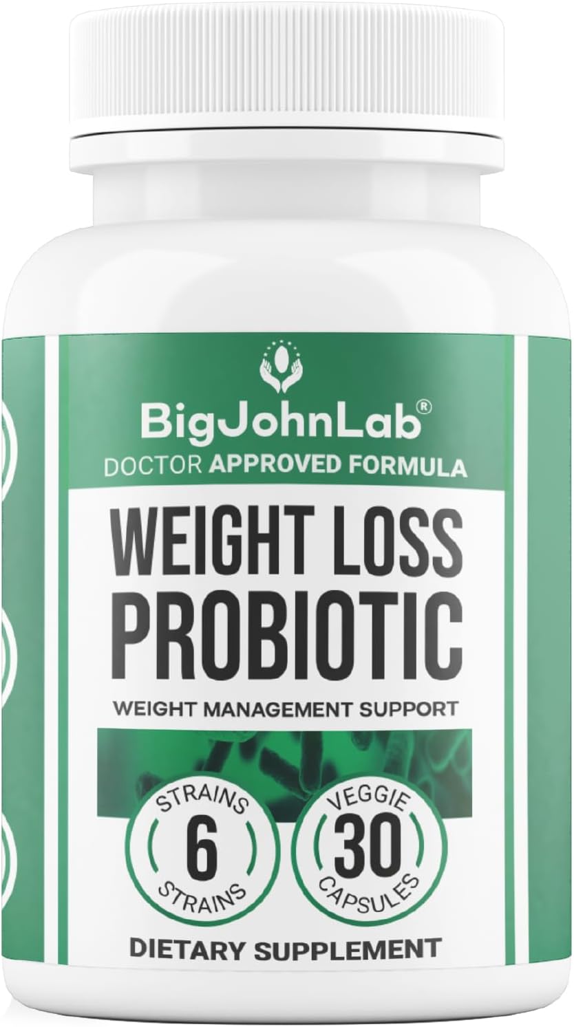 BIGJOHNLAB® - Probiotics for Weight Management & Bloating - 6 Probiotic Strains - Prebiotics - Key Ingredient Cayenne & Green Tea - Supports Gut Health - Weight Management for Women & Men - 30 CT