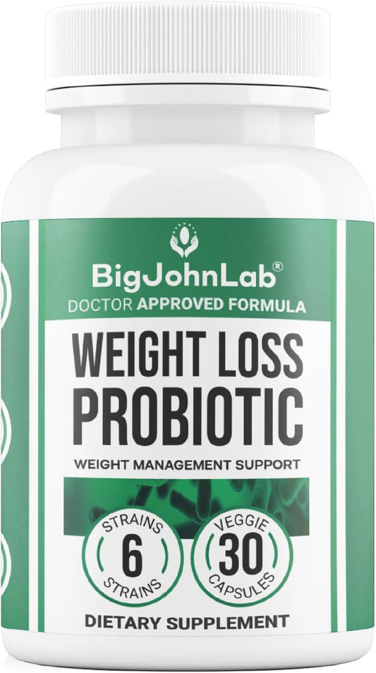 BIGJOHNLAB® - Probiotics for Weight Management & Bloating - 6 Probiotic Strains - Prebiotics - Key Ingredient Cayenne & Green Tea - Supports Gut Health - Weight Management for Women & Men - 30 CT