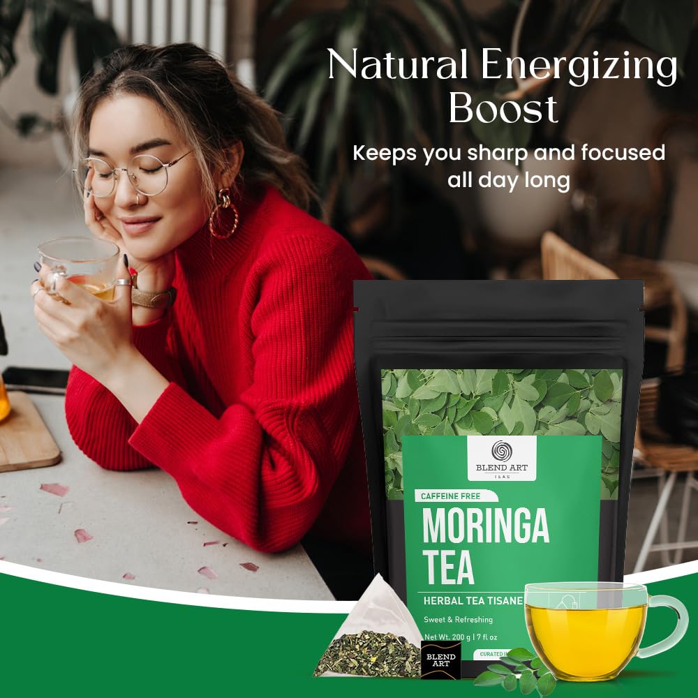 Blendart Moringa Tea Bags (100 Count) Caffeine Free, Pure Moringa Leaves | Sweet and Light Herbal Tea Bags