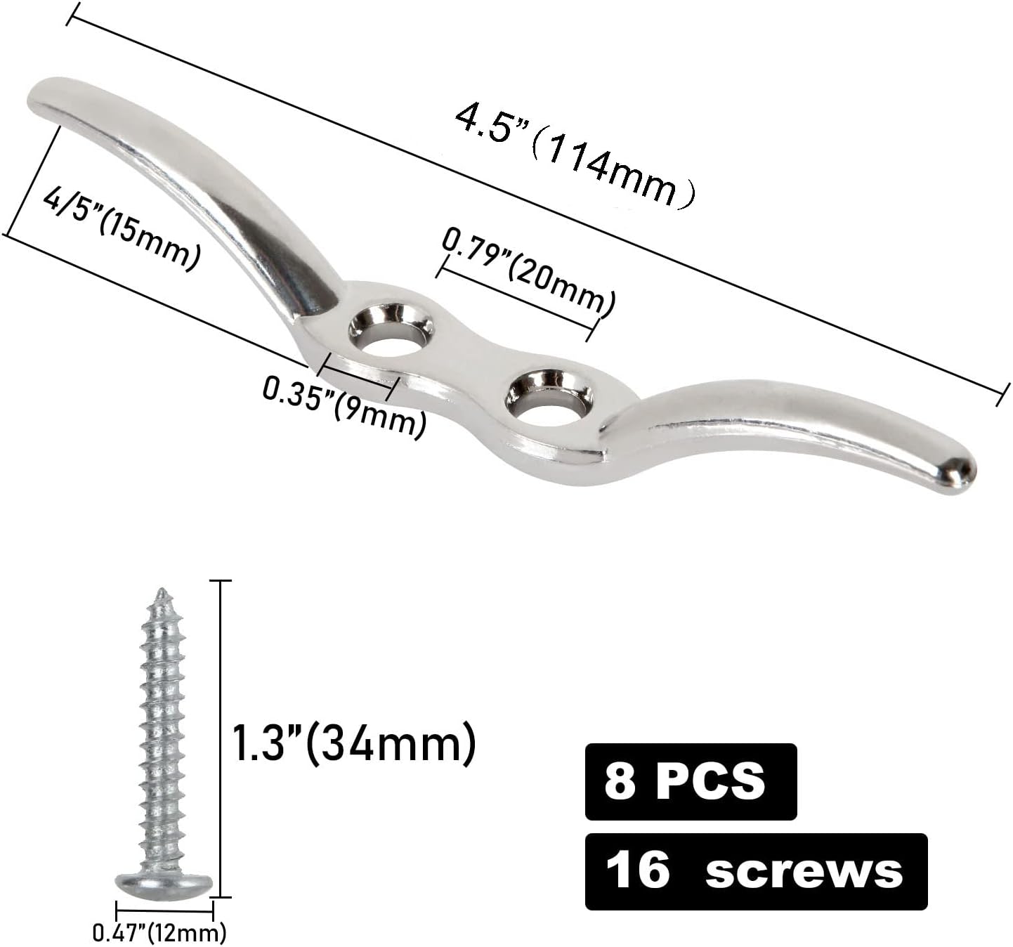 APACALI Metal Rope Cleats Boat Cleat 2 Inch 4 Inch 6 Inch Boat Flagpole Cleat Hook, Boat Deck Dock Cleats with Mounting Screws for Fixed Rope or Home Decor (Blinds Hook Curtains Sun Shade Ropes