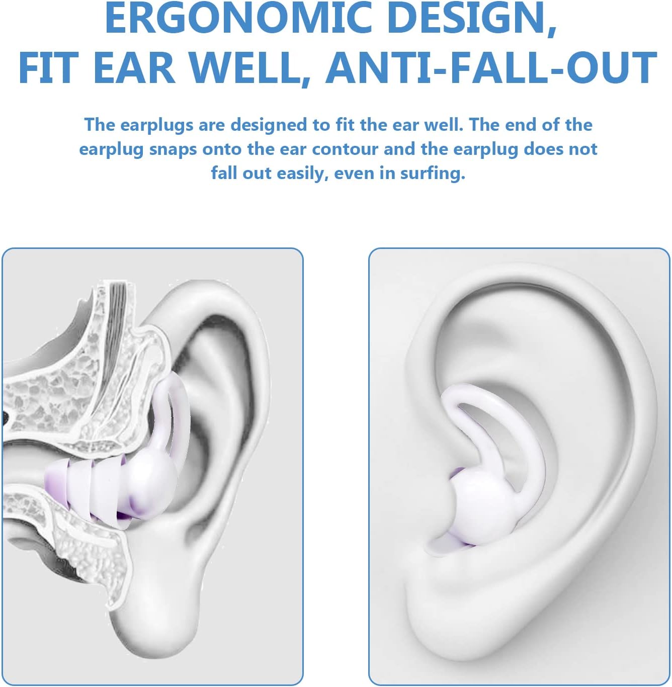 Reusable Swimming Ear Plugs with Nose Clips -2 Pairs Silicone Swimmers Ear Plugs for Adult Water Surfing, Snorkeling, Sleeping and Shower