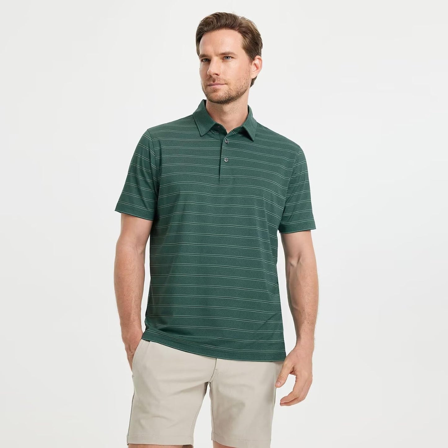 M MAELREG Golf Shirts for Men Moisture Wicking Striped Polo Performance Dry Fit Business Sports Mens Polo Shirts Short Sleeve