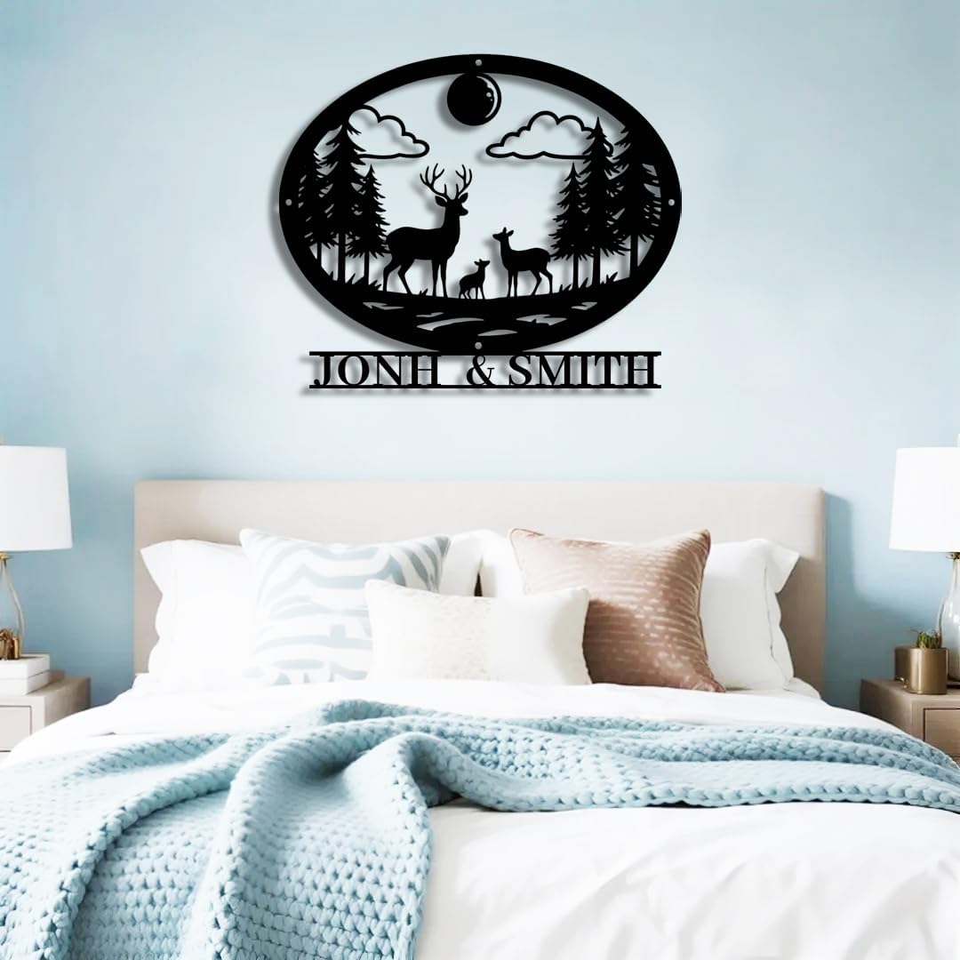 Personalized Forest Deer Metal Name Sign | Custom Metal Signs | Family Wall Art & Split Letter Name | Wedding Gift & Anniversary | Indoor Decor Gift for Women, Men, Wife, Parents, Couple