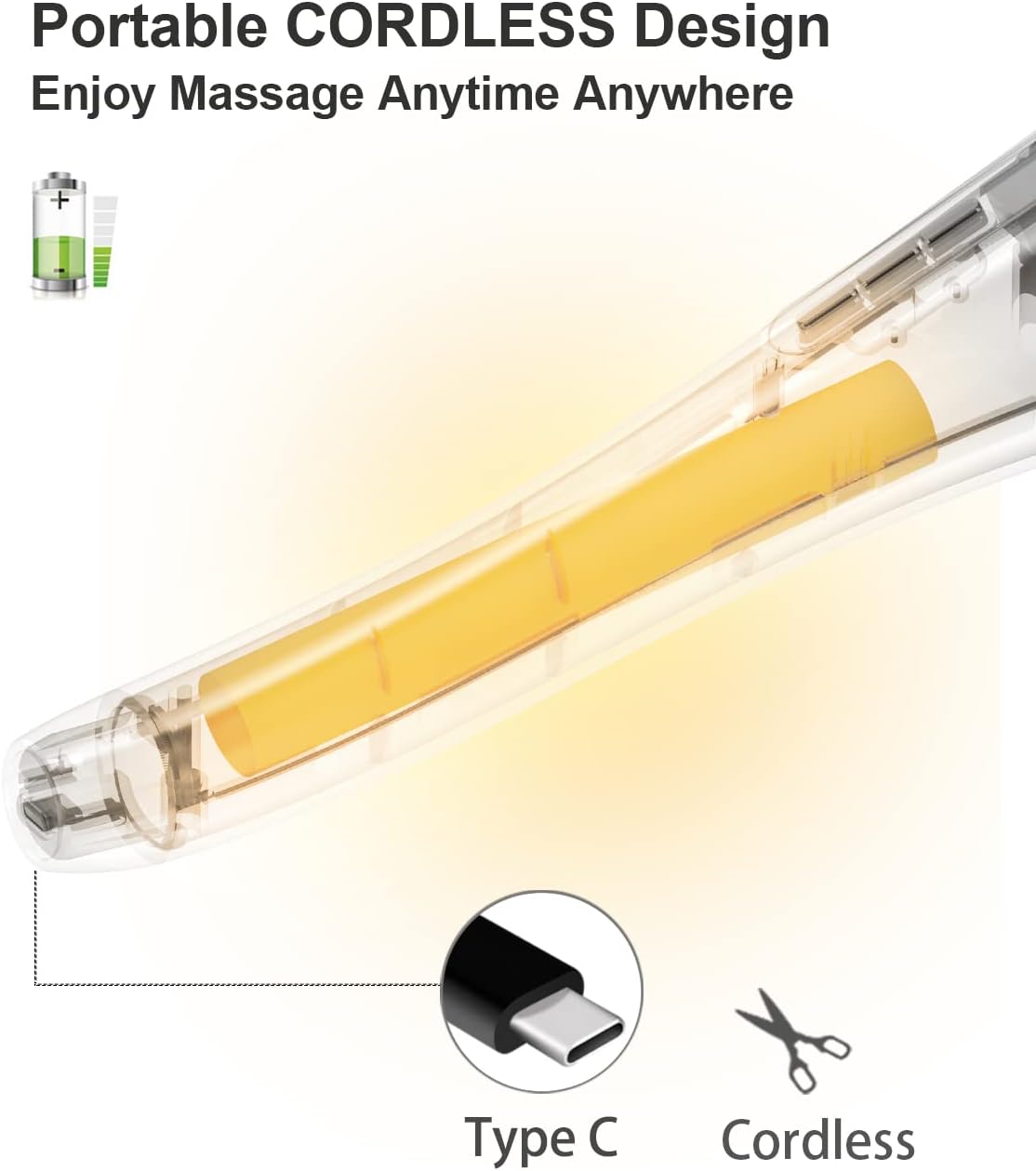 Back Massager for Pain Relief, Portable Cordless Massager with Type-C Charging, Deep Tissue Back Massage Machine, Hand Held Massage Tool, Body Relaxation Handheld, Rechargeable