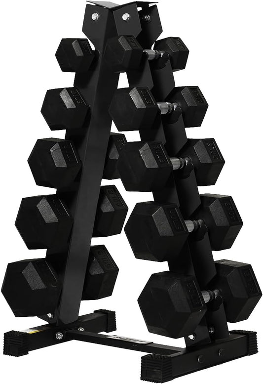 RitFit 250LB/300LB Rubber Hex Dumbbell Sets with Weights Rack, Multiple Color Choices Available, Great Gym Equipment for Home, Strength Training, Workouts