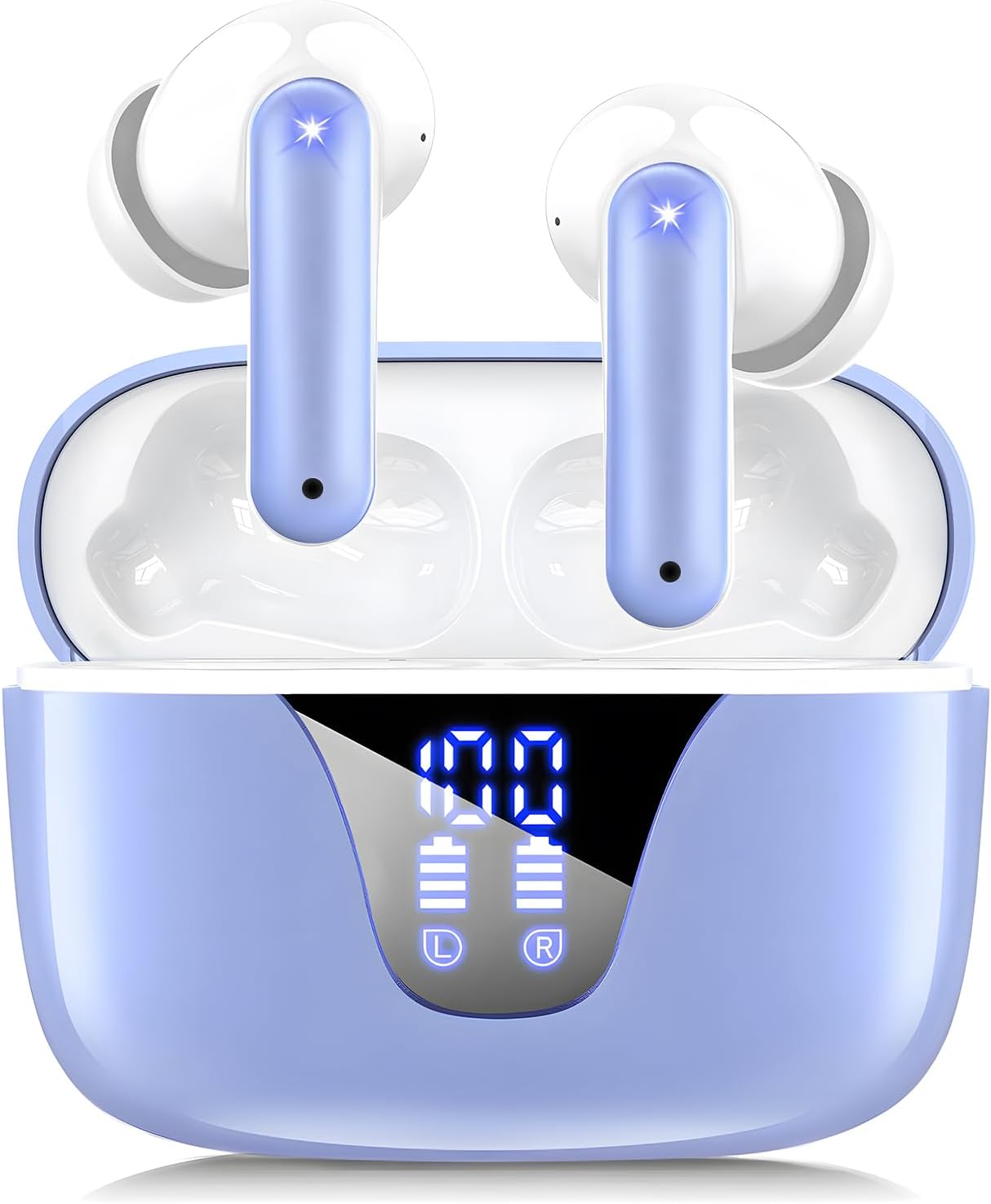 ZIUTY Wireless Earbuds Bluetooth Headphones, 50H Playtime Ear Buds with Mic, LED Digital Display Charging Case, IPX7 Waterproof, Deep Bass Stereo, in-Ear Earphone for iPhone Andriod Phone