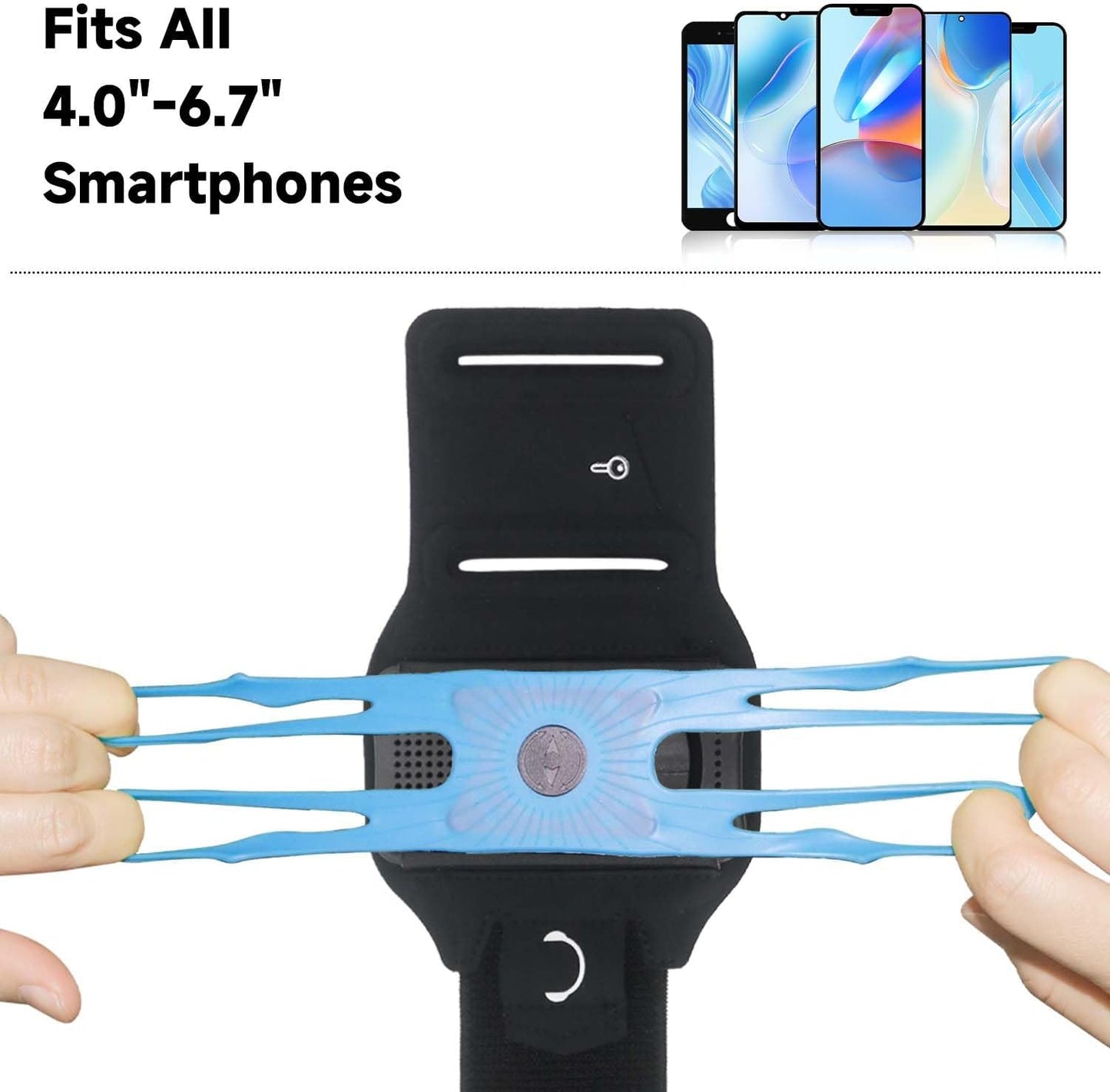 Wristband Phone Holder for Running, 360°Rotation & Detachable Sports Armband with Key Holder for iPhone 16/15/14/13/12/Pro/Pro Max/XS/XR/X/8/7/6/Plus, Fits 4.5-7 Inch Smartphones (Blue)