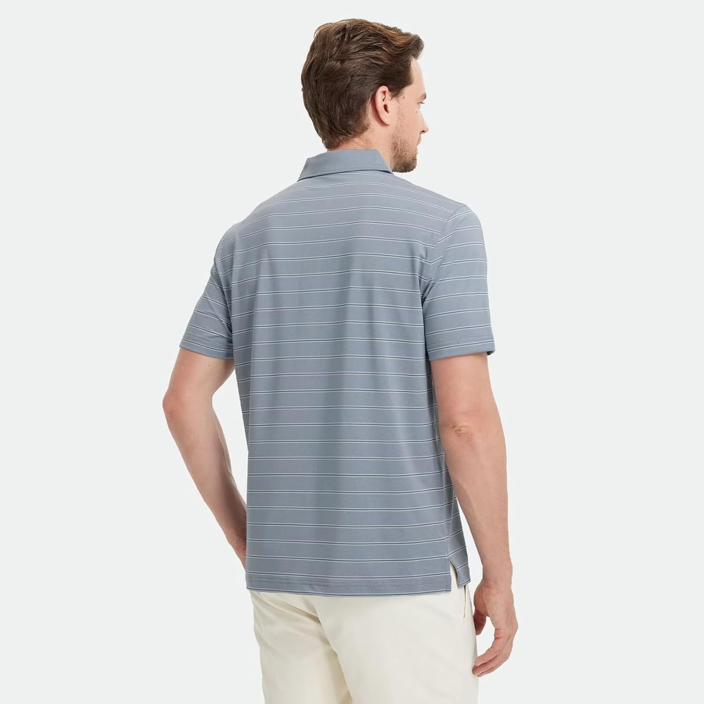 M MAELREG Golf Shirts for Men Moisture Wicking Striped Polo Performance Dry Fit Business Sports Mens Polo Shirts Short Sleeve