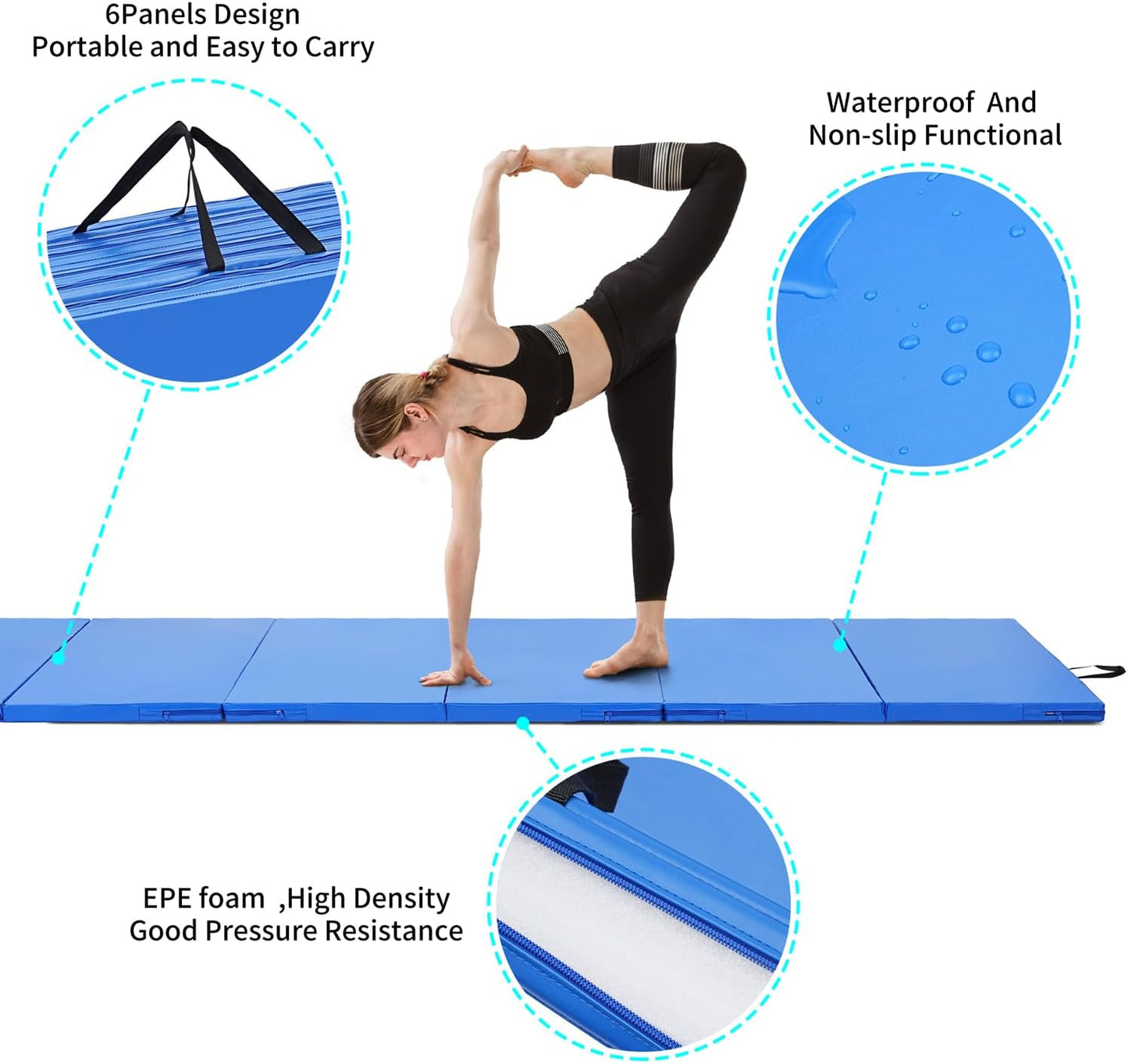 ZENOVA Gymnastics Mat 6'x3'x2''/4'x8'x2'' Exercise Mat Gym Mat for Home Aerobics Workout Foldable Tumbling Mat Children Gifts