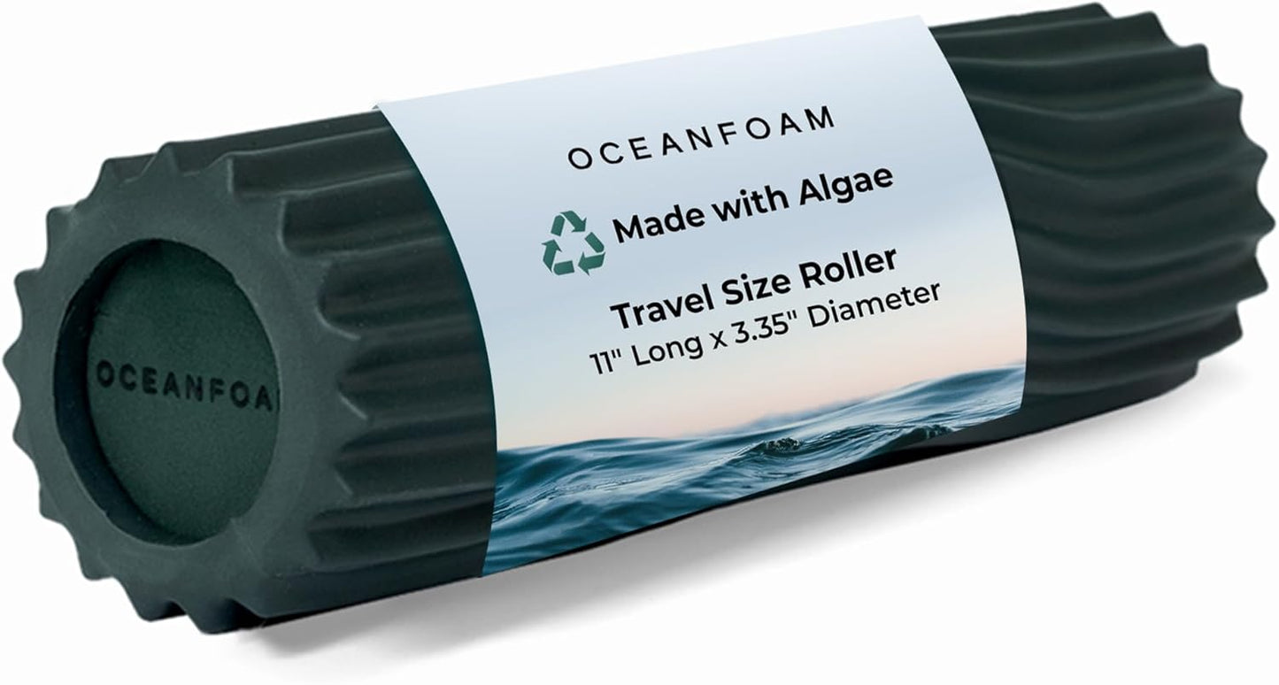 Oceanfoam Ripple Travel Foam Roller (11" x 3.35") Firm Mini Foam Roller for Physical Therapy, Deep Tissue Massage, Back Pain - High Density, Ergonomic Wave Textured - Yoga, Pilates, Exercise (Hunter)