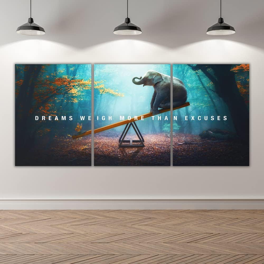 Yetaryy Motivational Poster Inspirational Wall Art 3 Pieces Canvas Painting Lion Artwork for Living Room Office Modern Home Decor Prints Pictures Wall Decor Framed Ready to Hang [72''Wx 36''H]