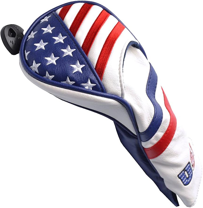 GOOACTION USA Golf Club 3 5 Fairway Wood Headcover American Stars and Stripes Flag Synthetic Leather Patriotic Head Covers Protector