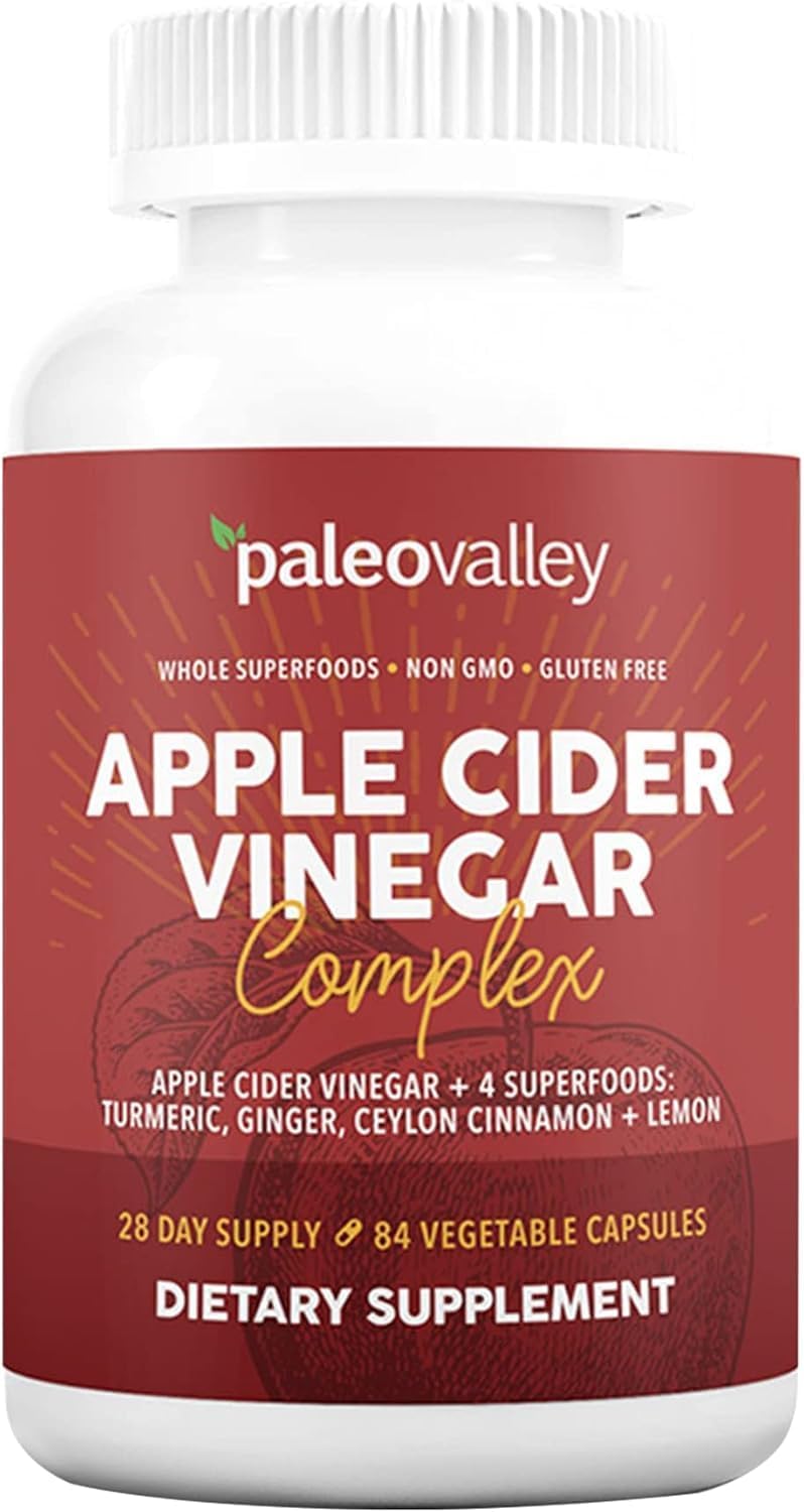 Paleovalley Apple Cider Vinegar Complex with Superfoods - Turmeric, Ginger, Ceylon Cinnamon and Lemon - 84 Vegetable Capsules