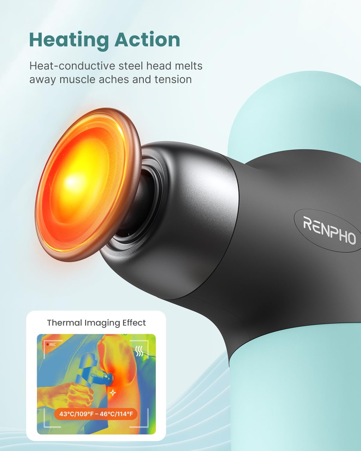 RENPHO Mini Thermal Massage Gun with Heat, Portable Deep Tissue Percussion Massager, Color Silicone Sleeves Travel Size with Carry Case, Mint