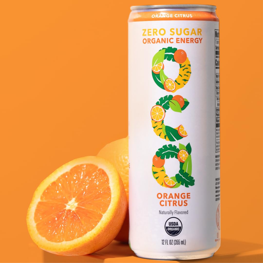 OCA ZERO Orange Citrus, Organic energy drink, zero sugar, gluten-free, vegan plant-based, 12 Fl Oz (12-pack)