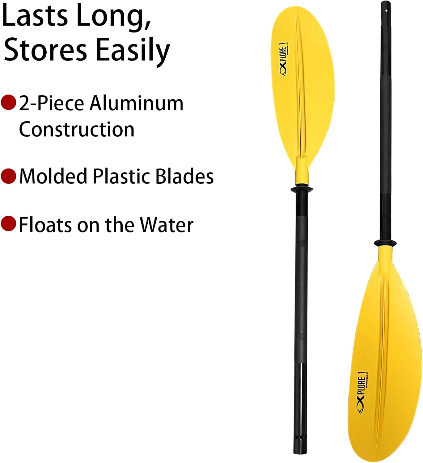 ISURE MARINE 2Pcs Kayak Paddle 85in Kayaking Boating Canoeing Oar Aluminum Shaft Yellow Plastic Blades Adjustable Rowing Paddle with Bungee Paddle Leash for Light Kayaks