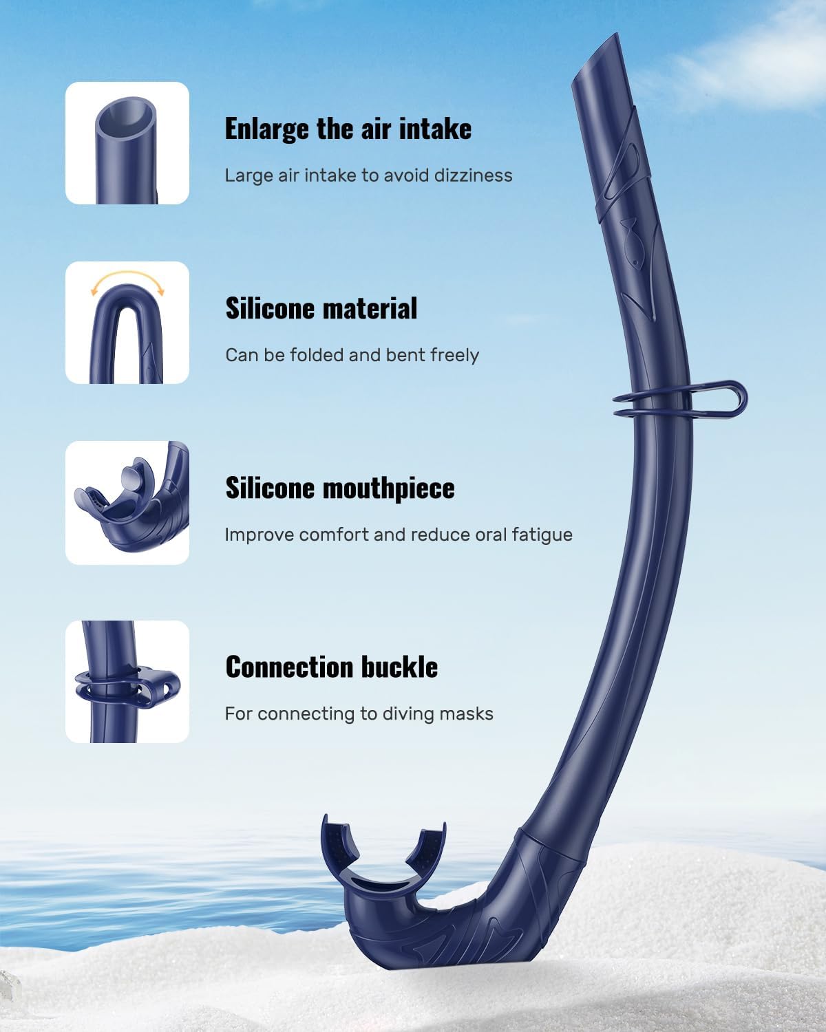 W WSTOO Adults Diving Snorkel Breathing Tube Silicone Flexible Foldable Snorkel Anti-Drop for Freediving Swim Training,Diving and Scuba Diving,Easy to Carry for Travel